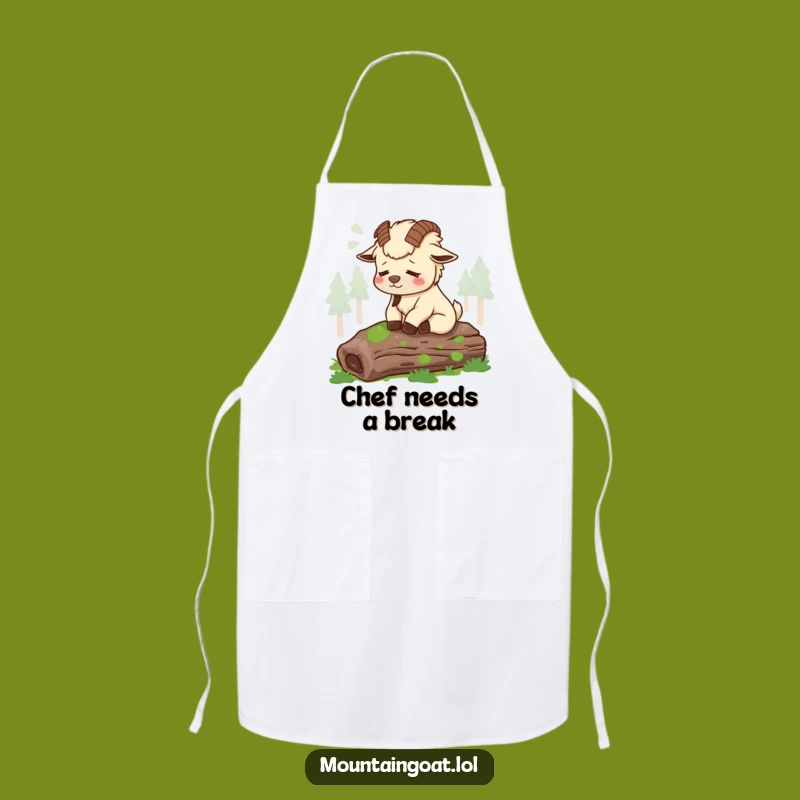 Funny Tired Mountain Goat Apron - Contented Log Sigh Kitchen Wear - Chef Gift