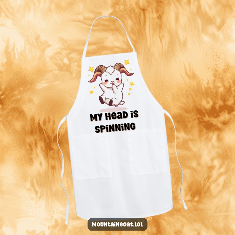 Funny apron illustration of a goat falling backward among stars, perfect for keeping clean while cooking and adding humor to the kitchen.