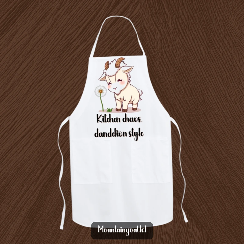 Funny Goat Dandelion Apron: A kawaii goat playfully headbutting a dandelion brings a touch of whimsical humor to kitchen wear.