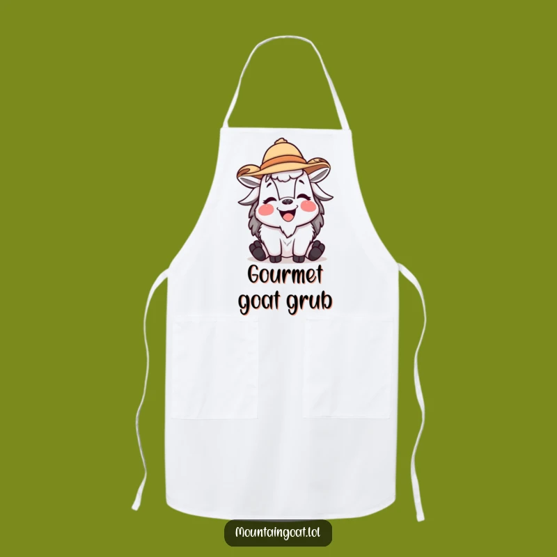 Funny Mountain Goat Apron Laughing with Hat - Cooking Fun for Goat Enthusiasts