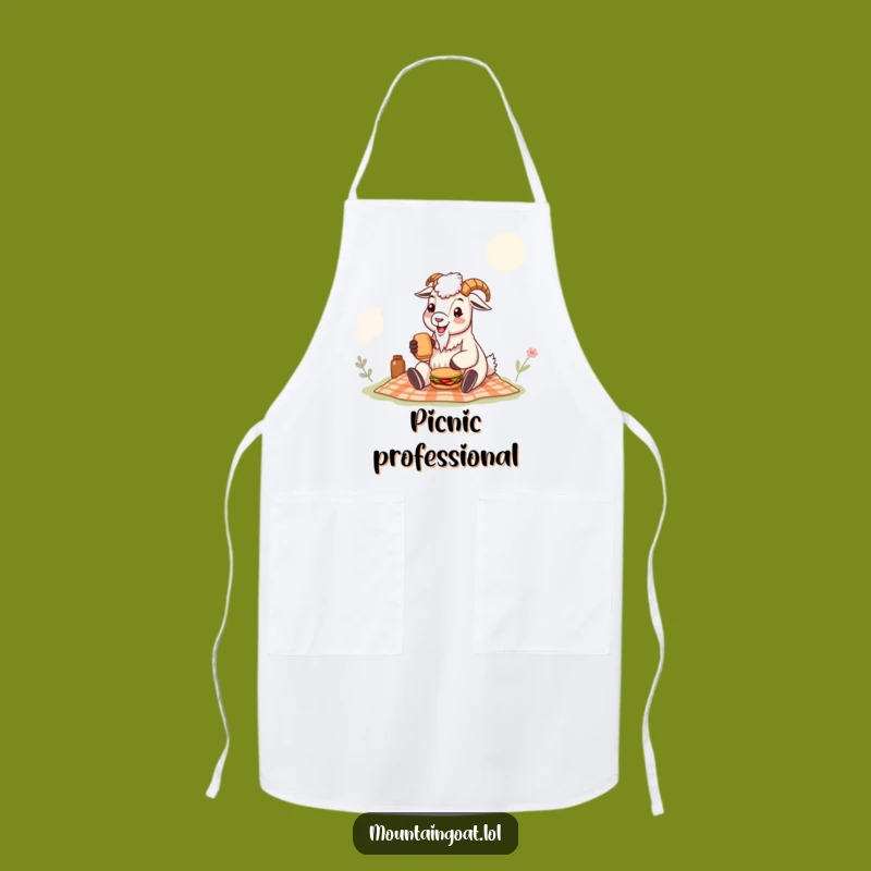 Funny Mountain Goat Apron: Chef Goat with Tiny Sandwich, Humorous Kitchen Accessory Gift