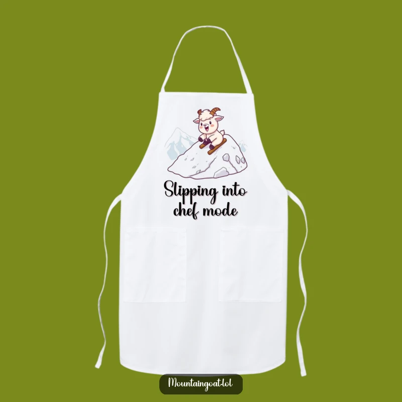 Funny Kawaii Goat Snow Slide Apron - Kitchen Winter Humor Gift