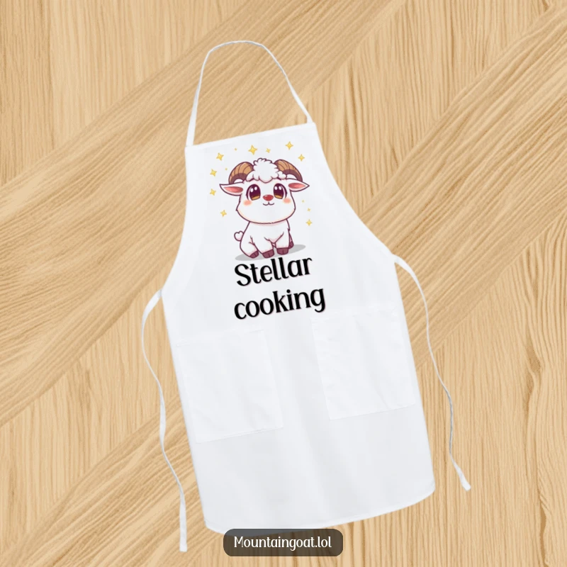 Funny Mountain Goat Star Apron: A wide-eyed goat looks at stars, bringing celestial humor and protection to your kitchen attire.