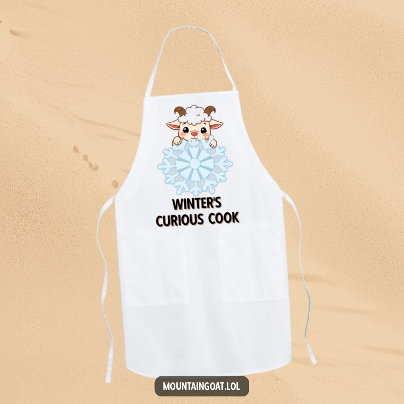 Funny Goat Snowflake Apron: A kawaii goat peeks curiously over a snowflake, adding a whimsical and humorous touch to kitchen wear.