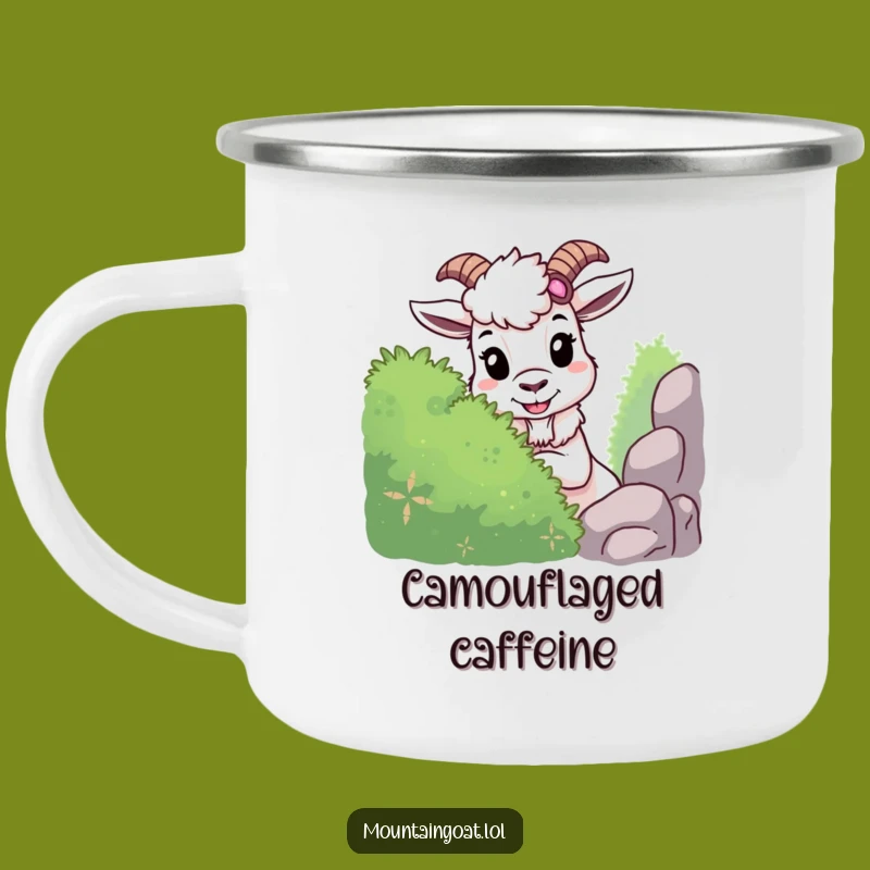 Funny Mountain Goat Camping Mug: Mischievous Hide-and-Seek Goat, Humorous Outdoor Companion