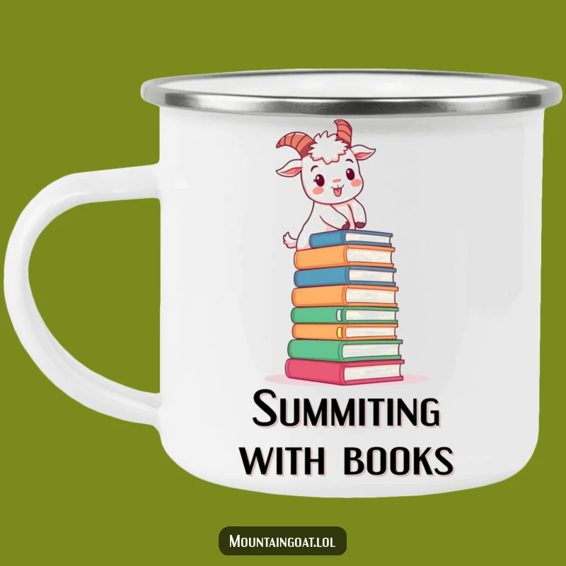 Funny Book Climbing Goat Camping Mug: Adventure and Knowledge