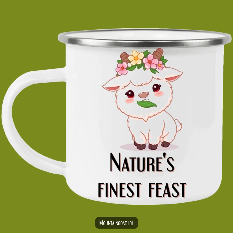 Funny Flower Crown Goat Camping Mug - Cute Munching Metal Cup Gift