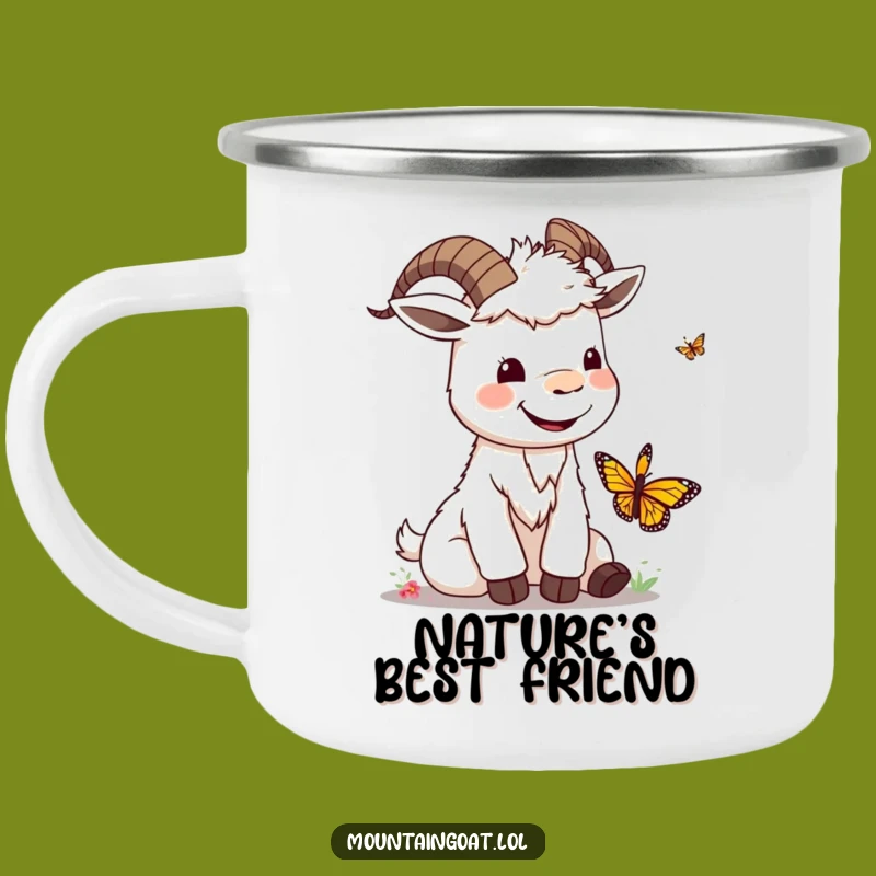Funny Kawaii Goat & Butterfly Camping Mug: Sip Smiles Outdoors