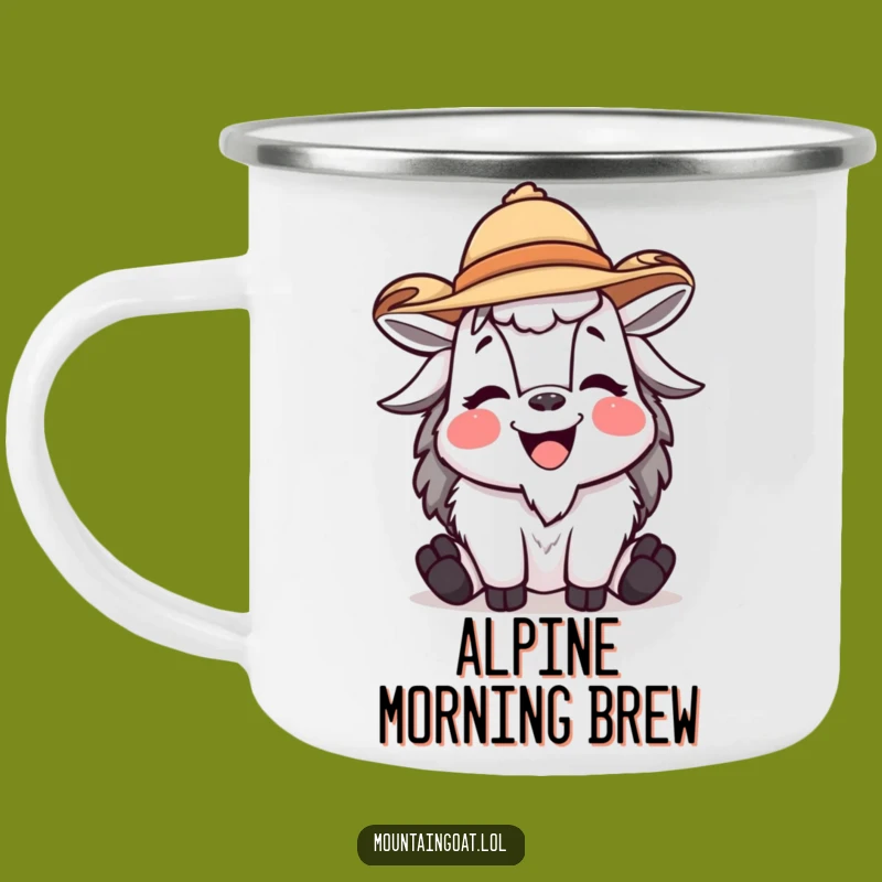 Funny Mountain Goat Camping Mug Laughing with Hat - Outdoor Fun for Goat Lovers