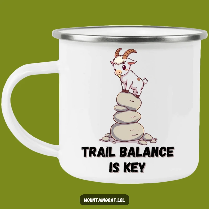 Funny Mountain Goat Camping Mug: Wobbling Goat on Pebbles, Humorous Outdoor Companion
