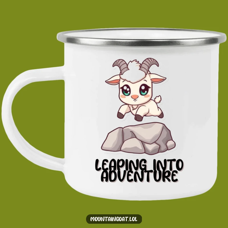 Funny Kawaii Mountain Goat Camping Mug - Adorable Leaping Metal Cup Gift