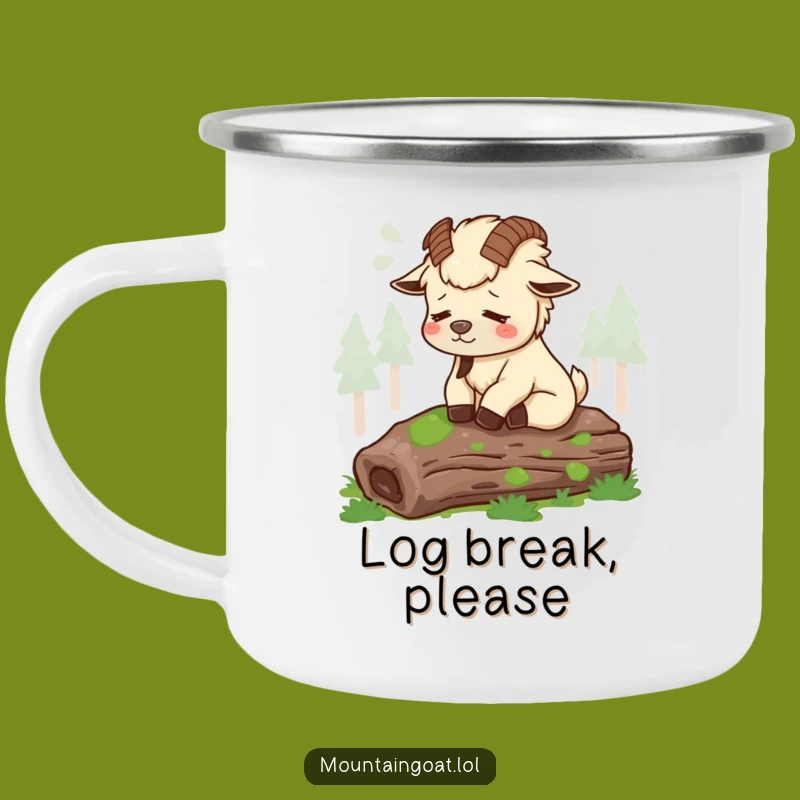 Funny Tired Mountain Goat Camping Mug - Cozy Log Sigh Cup - Outdoor Gift