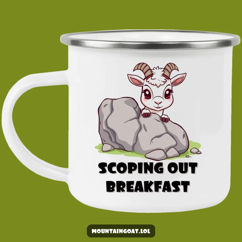 Funny Curious Mountain Goat Camping Mug: Durable Peek-a-Boo Enamel Mug, Perfect Outdoor Gift