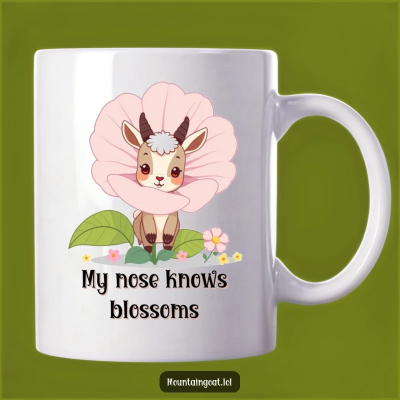 Funny Curious Mountain Goat Peeking Flower Mug - Perfect Whimsical Gift