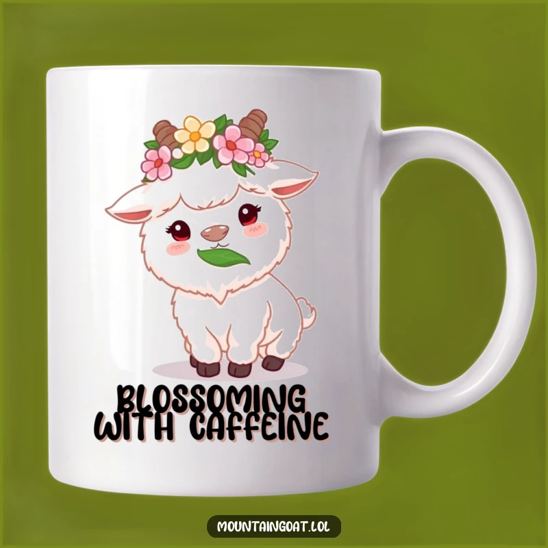Funny Flower Crown Goat Mug - Whimsical Munching Animal Coffee Cup Gift
