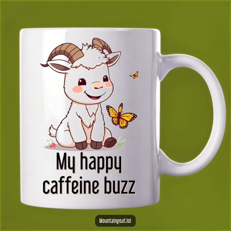 Funny Kawaii Goat & Butterfly Mug: Silly Smile Gift