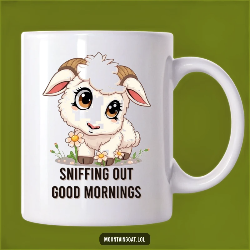 Funny Kawaii Goat Sniffing Flower Mug: Cute & Curious Gift