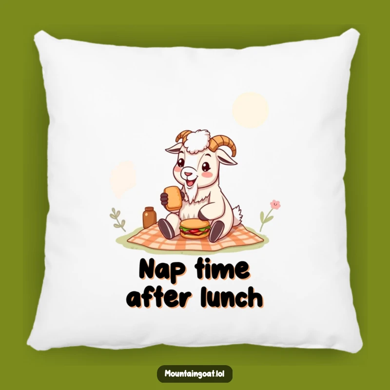 Funny Mountain Goat Pillow: Cute Picnic Goat with Sandwich, Soft and Humorous Home Decor