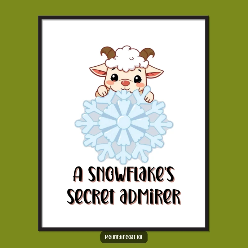 Funny Kawaii Goat Snowflake Digital Art: Curious Winter Charm For Your Walls Gift