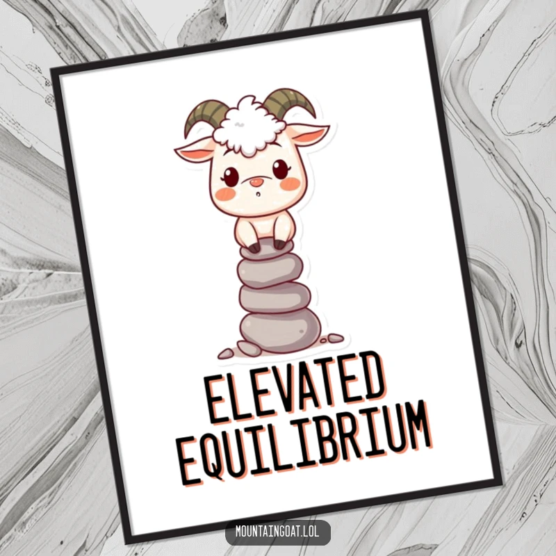 Funny Mountain Goat Digital Art: A smiling goat balances a stack of pebbles, ready to download and display.