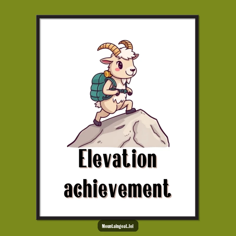 Funny Hiking Goat Digital Art: Printable Motivational Decor, Perfect Gift