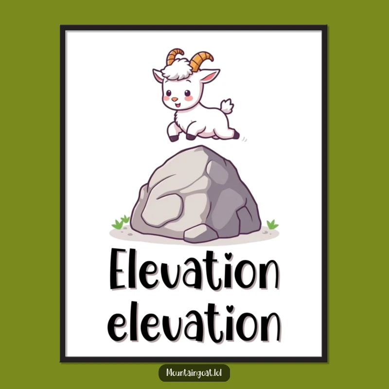 Funny Kawaii Mountain Goat Leap Digital Art: Joyful Wall Decor Gift