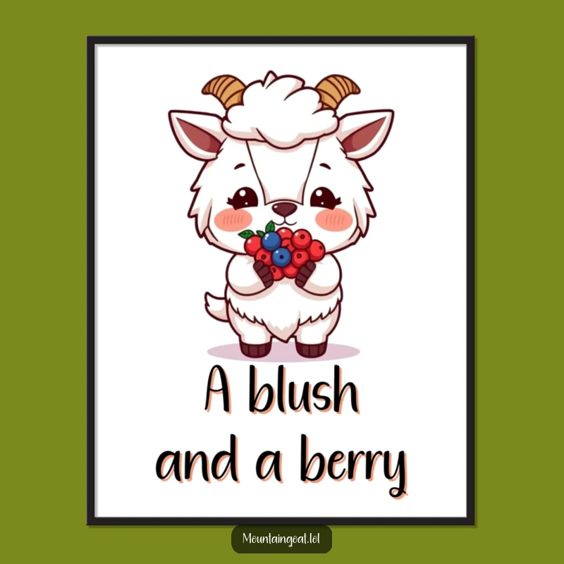 Funny Blushing Goat Berries Digital Art: Instant Sweetness for Your Walls Funny Gift