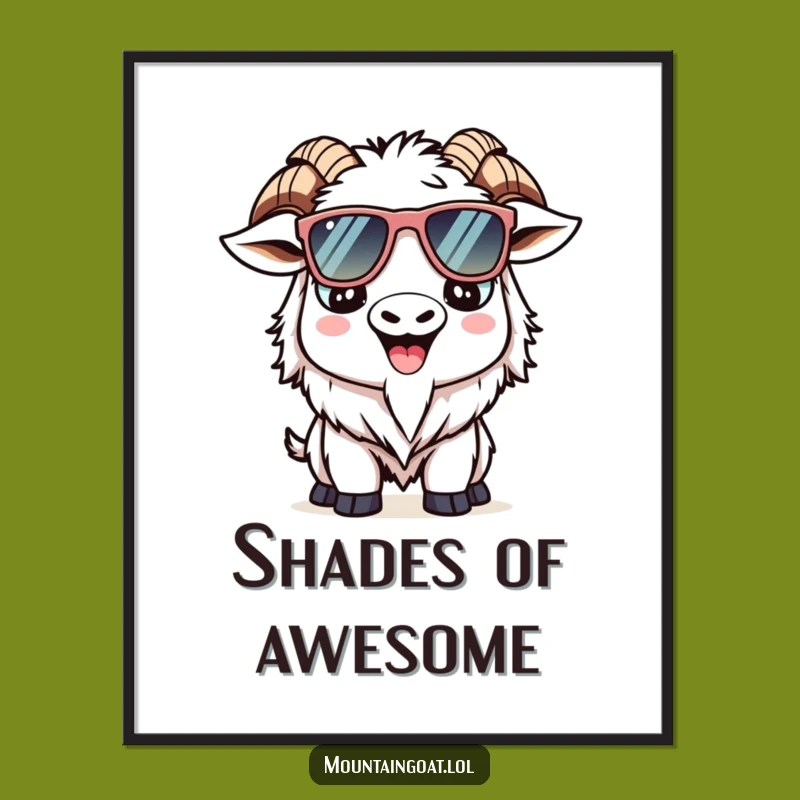 Funny Kawaii Goat Digital Art - Instant Cool Sunglasses Mountain Goat Decor