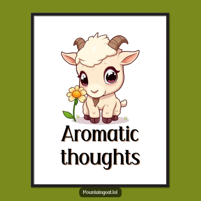 Funny Kawaii Goat Flower Sniff Digital Art - Instant Nature Decor Gift