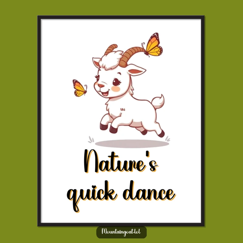 Funny Mountain Goat Butterfly Chase Digital Art - Instant Whimsical Decor