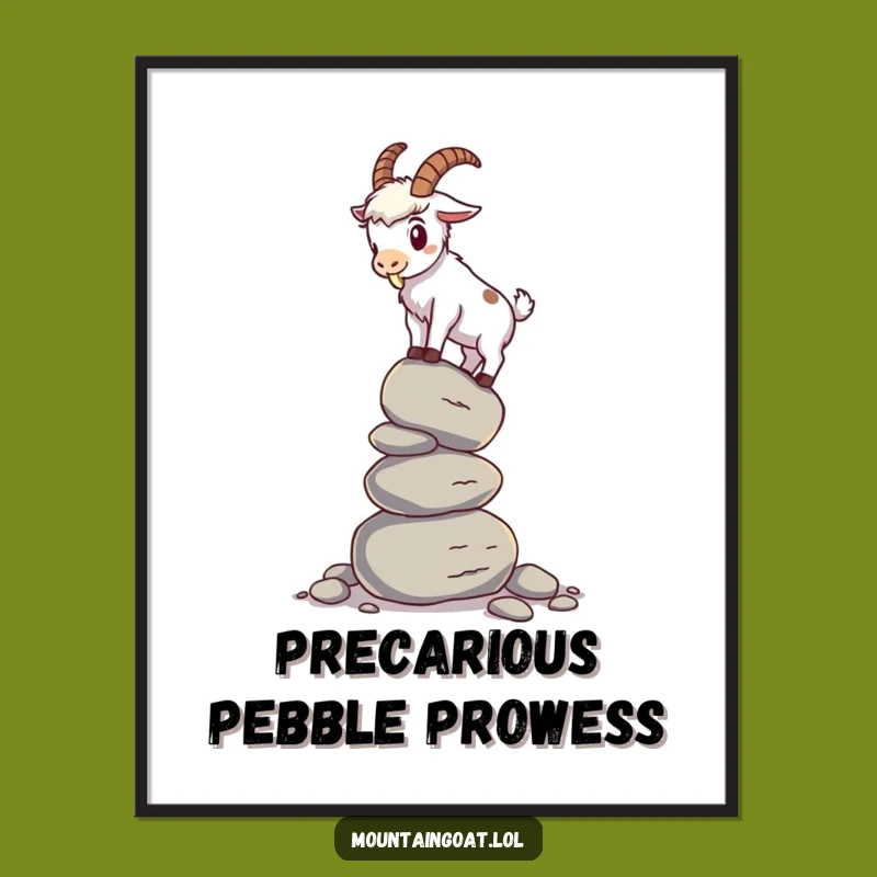 Funny Mountain Goat Digital Art: Wobbling Goat on Pebbles, Instant Humorous Decor