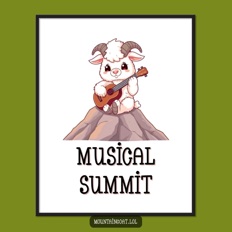 Funny Mountain Goat Musician Digital Art - High-Res Ukulele Player Decor Gift
