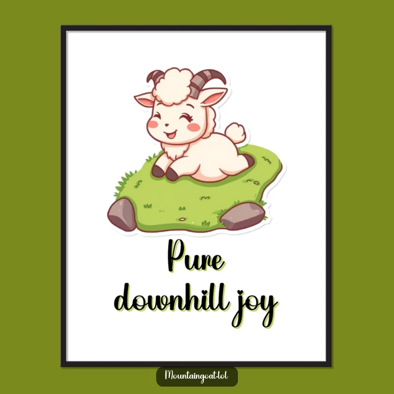 Funny Mountain Goat Sliding Digital Art: Instant Download Thrilling Decor