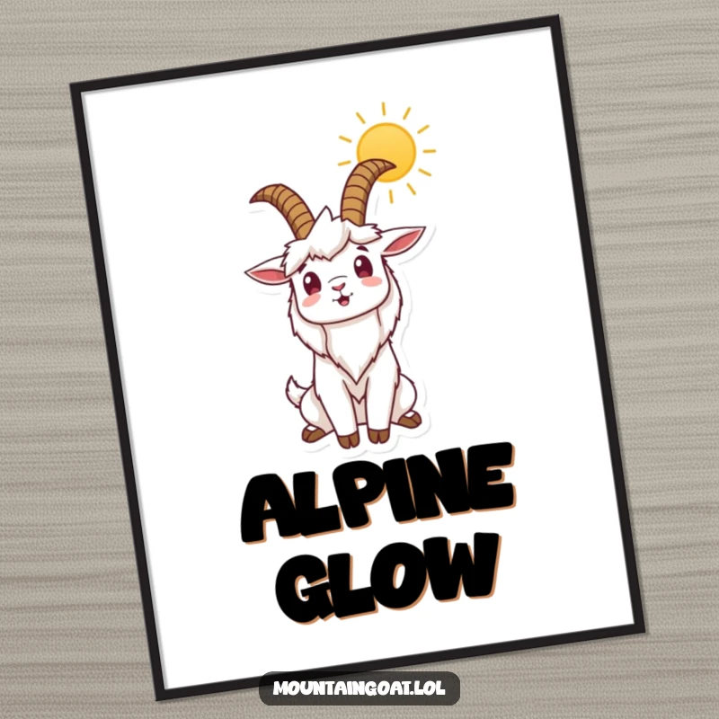 Funny digital art print of a mountain goat stretching its horns towards the sun, offering an instant dose of humor and motivation.