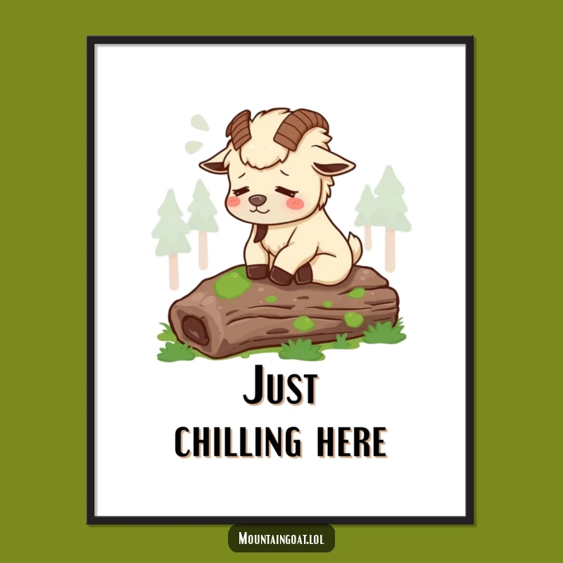 Funny Tired Mountain Goat Digital Art - Contented Sigh Print - Instant Gift