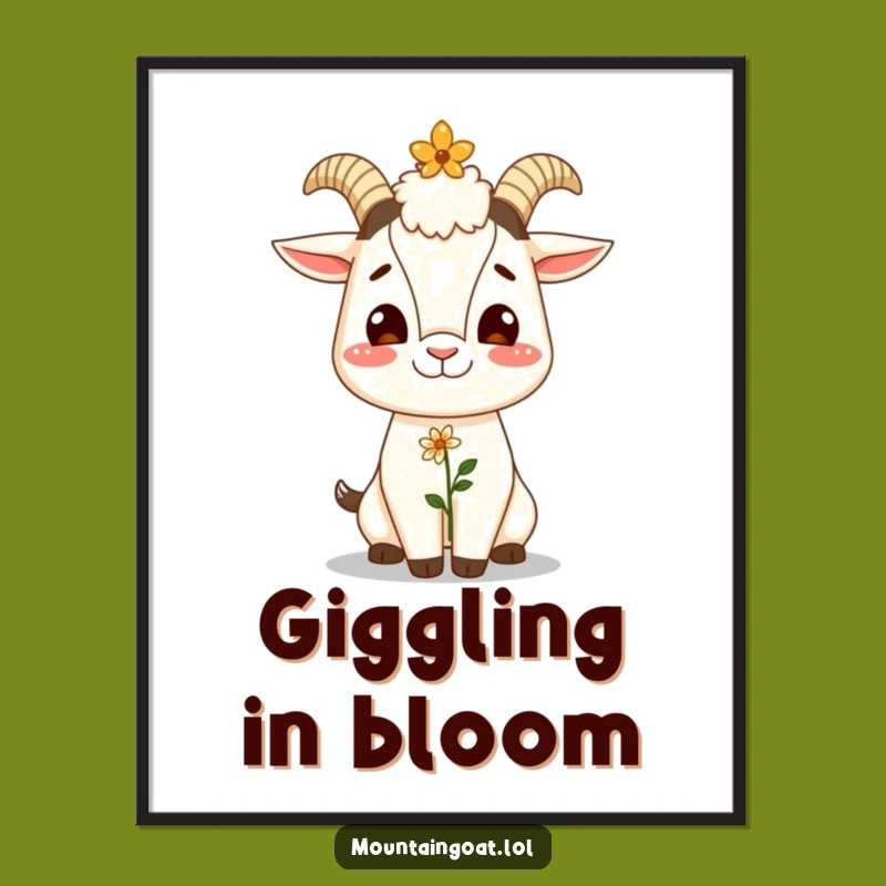 Funny Giggling Goat Flower Digital Art - Instant Joyful Downloadable Wall Decor