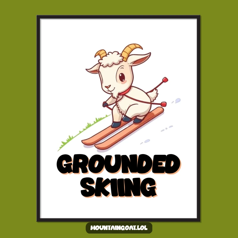 Funny Goat Grass Skiing Digital Art: Instant Humorous Decor for Any Space