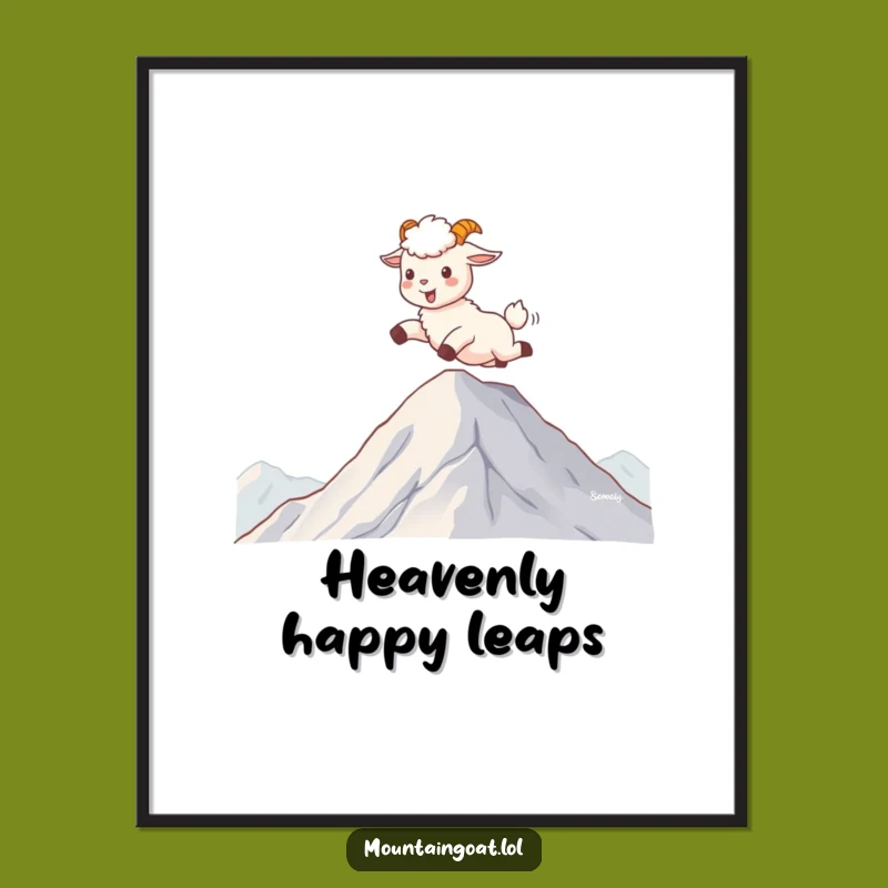 Funny Kawaii Mountain Goat Digital Art - Joyful Cloud Wall Decor Print Gift