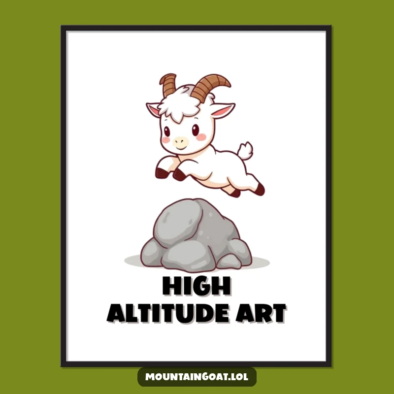Funny Kawaii Mountain Goat Digital Art - High-Res Cute Animal Decor Gift