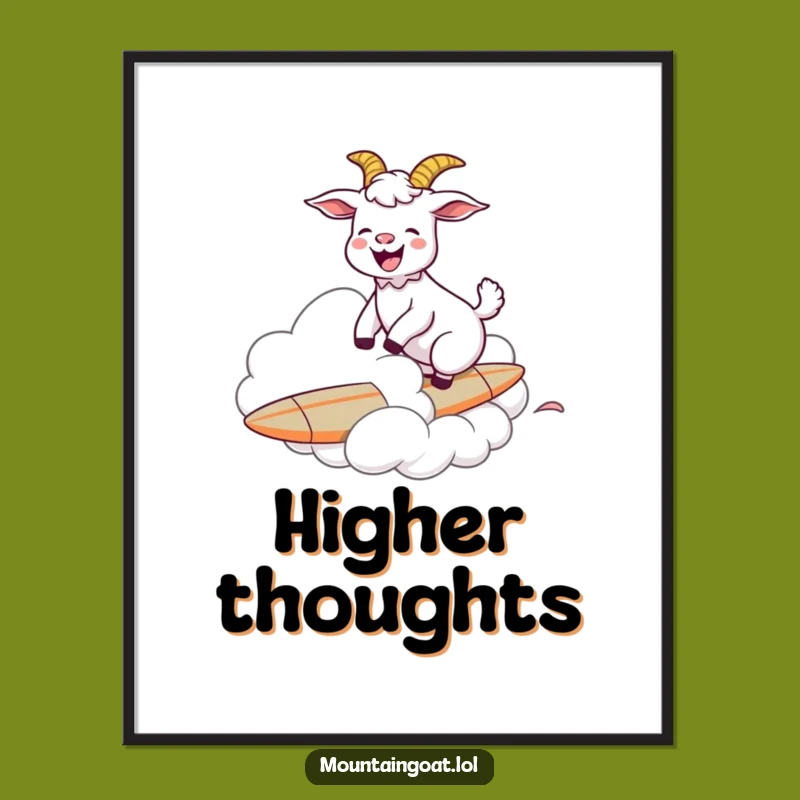 Funny Goat Cloud Surfer Digital Art - Instant Hilarious Wall Decor