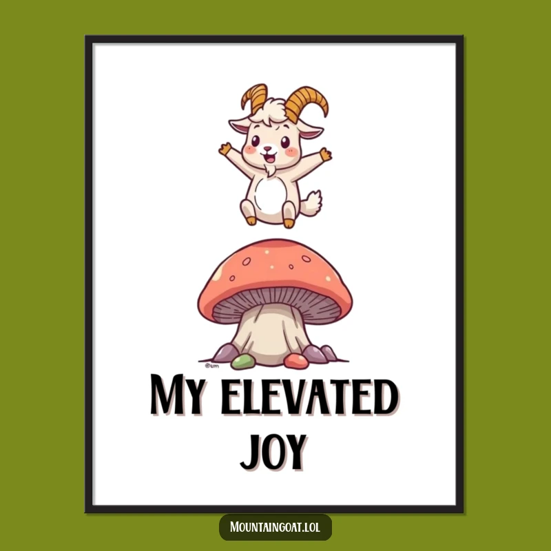 Funny Mountain Goat Mushroom Bounce Digital Art - Instant Joyful Decor Download