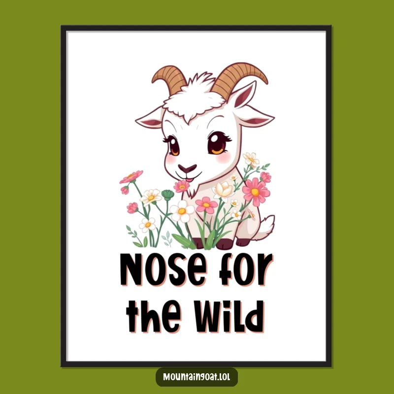 Downloadable Funny Curious Goat Flower Art - Instant Nature Gift!