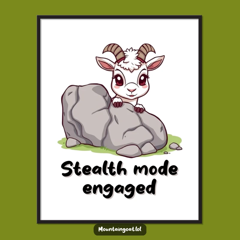 Funny Curious Mountain Goat Digital Art: Printable Peek-a-Boo Wall Decor, Perfect Gift