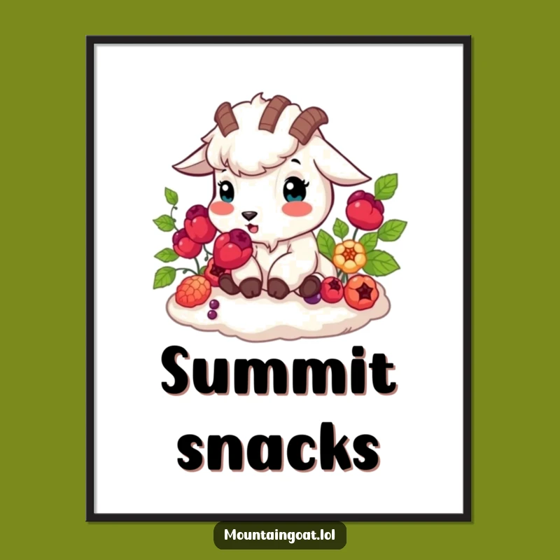 Funny Mountain Goat Berry Digital Print: Nature Art, Gift