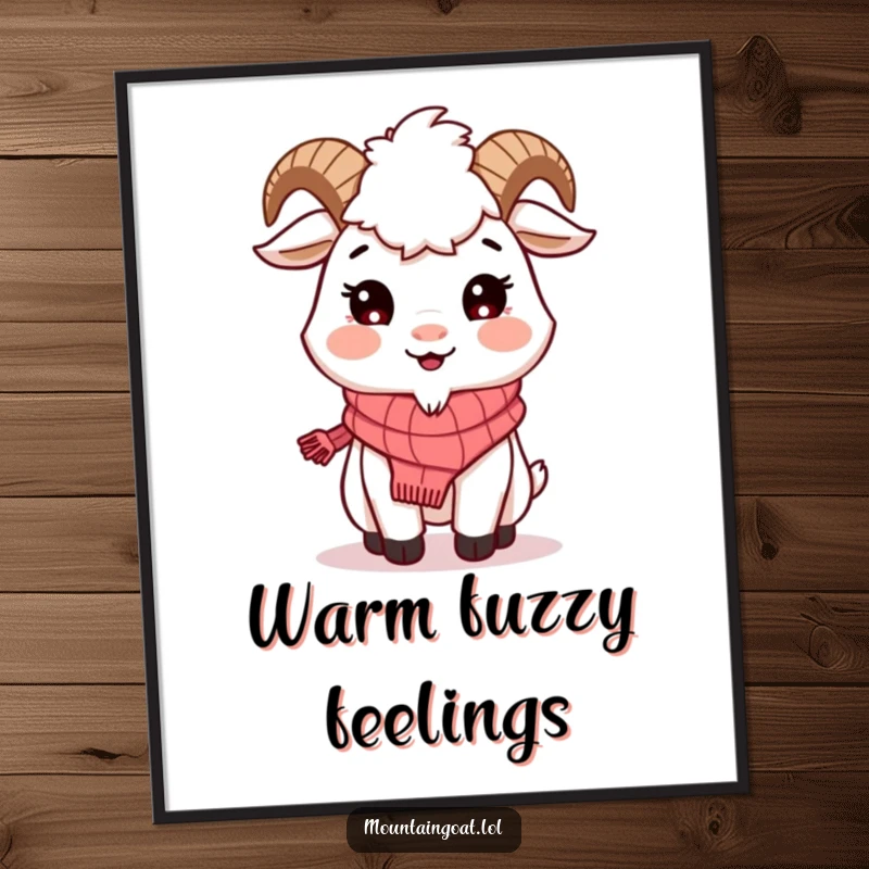 Funny Mountain Goat Scarf Digital Art Print: A smiling goat wearing a scarf offers instant cozy charm.