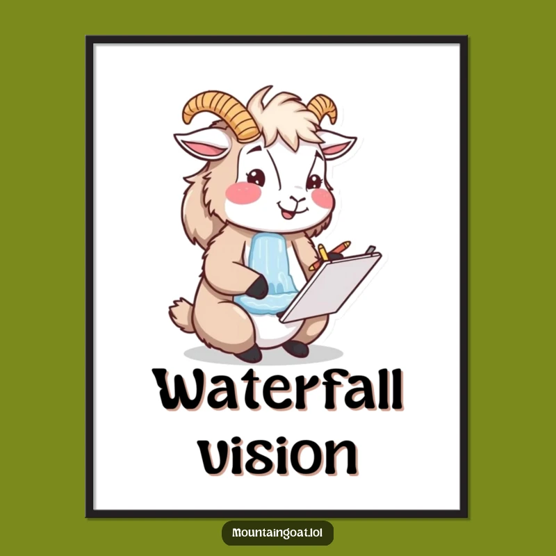 Funny Mountain Goat Artist Digital Art - High-Res Inspiring Waterfall Sketch Gift