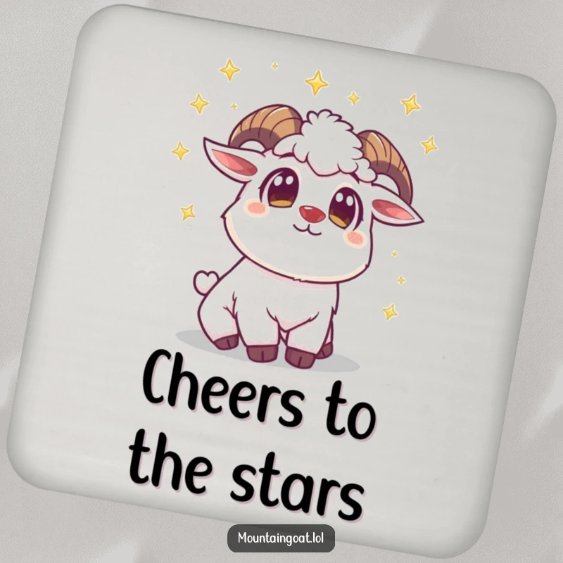 Funny Mountain Goat Star Coasters: A wide-eyed goat looks at twinkling stars, adding whimsical cosmic humor to your drinks.