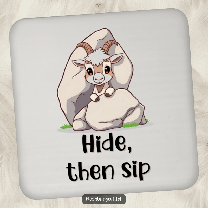 Funny Curious Goat Coasters: A set of coasters featuring a curious mountain goat peeking from behind a large rock.
