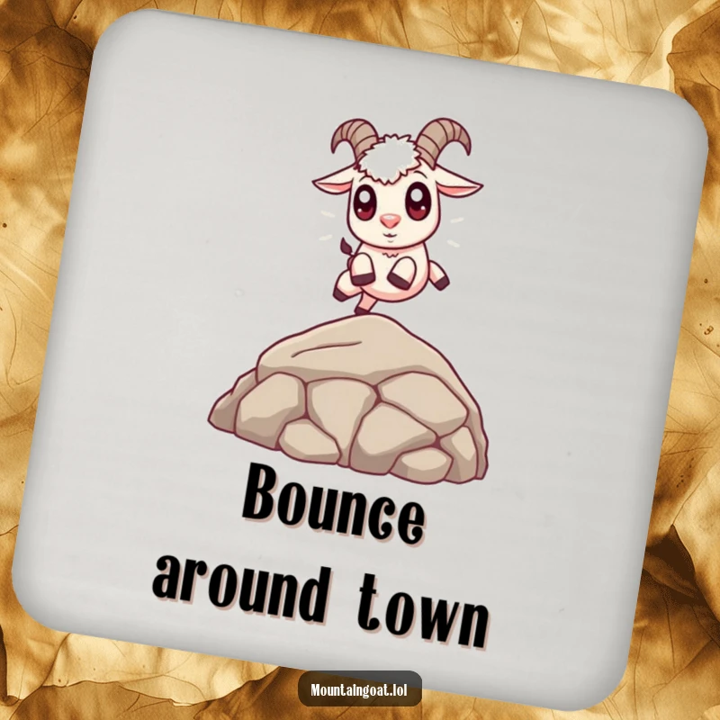 Funny Cute Goat Coasters: A set of coasters featuring a cute mountain goat with big eyes leaping over a small item.