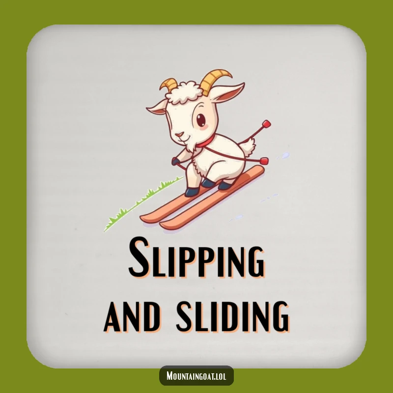 Funny Goat Grass Skiing Coaster Set: Protect Surfaces with Humor